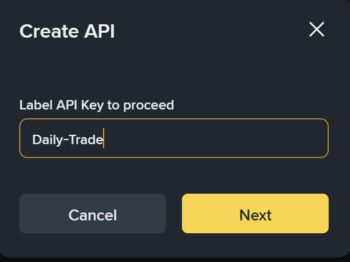 Binance API Management page with Create API button