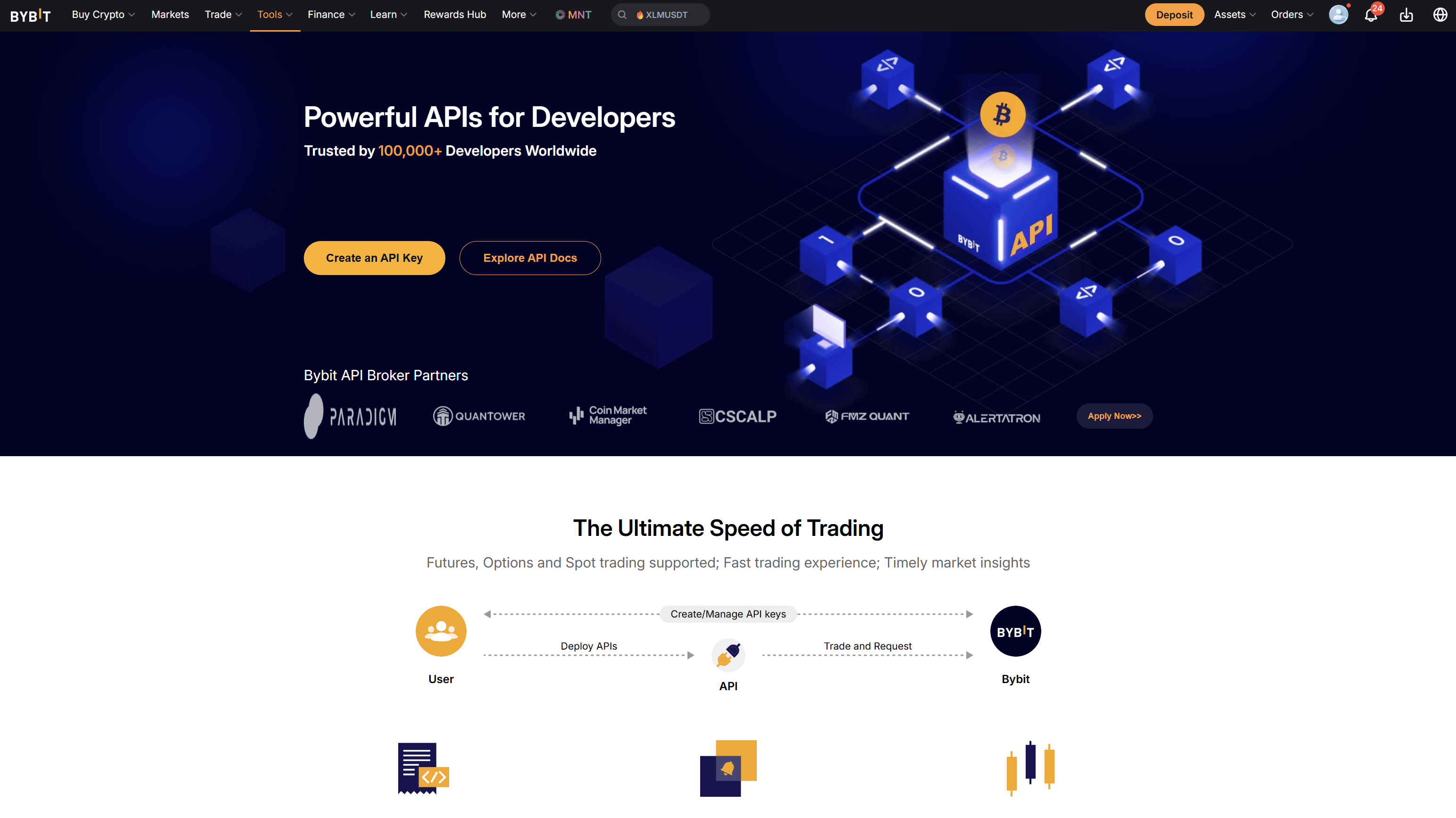 Bybit profile menu showing API option
