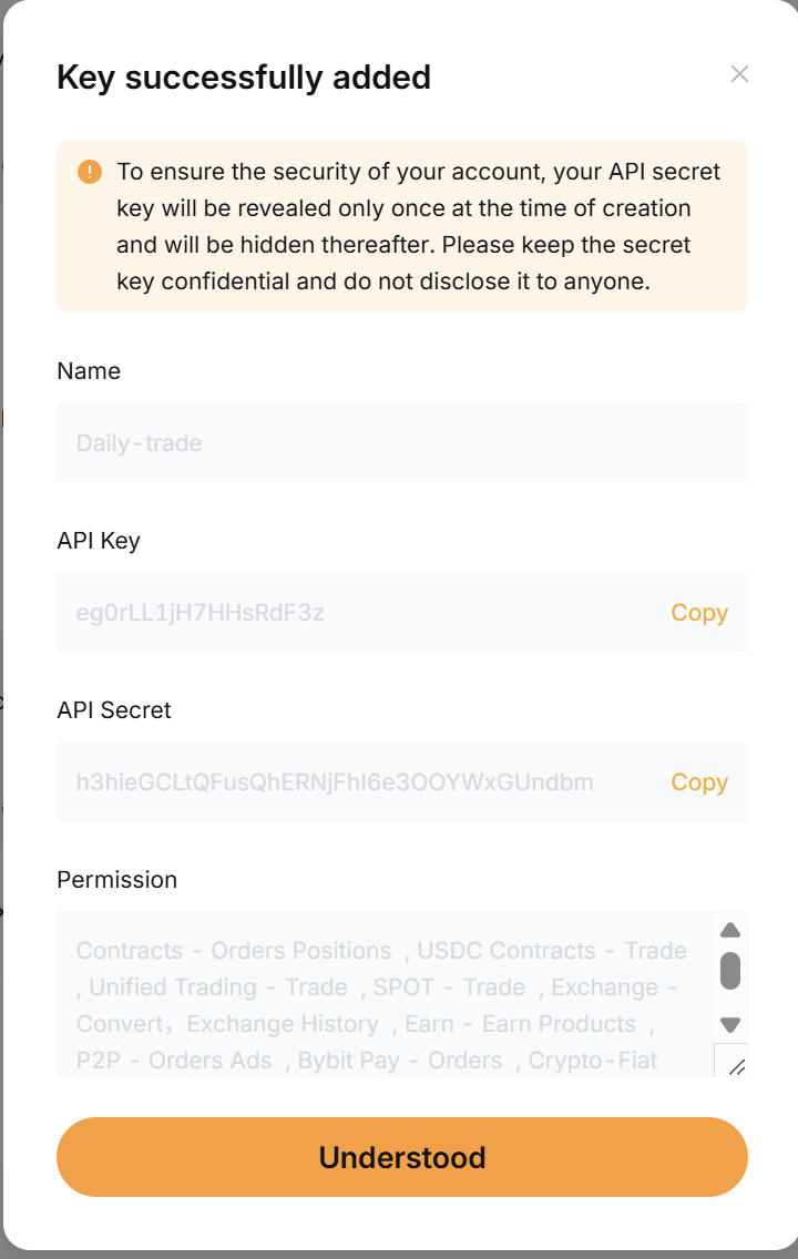 Bybit keys revealed screen
